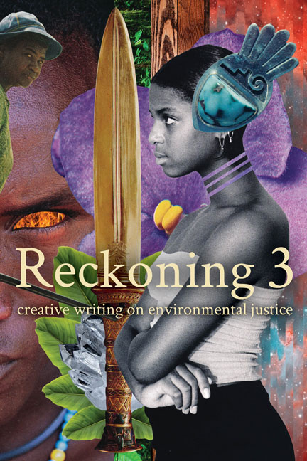 The cover of Reckoning 3, featuring a collage of a young Black girl facing left, with arms crossed, wearing a large ornament in her hair.