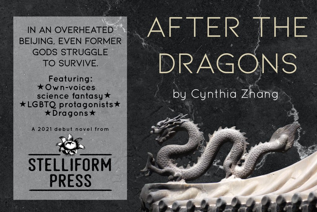 After the Dragons announcement poster featuring a stone dragon on a black marble background, title, and description.